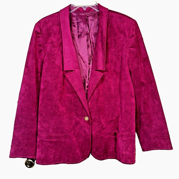 Charles Klein 90s Vibe Fuchsia Faux-Suede Blazer – One-Button, Lined, Size 14 - Picture 1 of 6